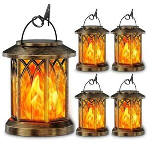 solar lantern outdoor waterproof flickering flame hanging garden lights 4 pack